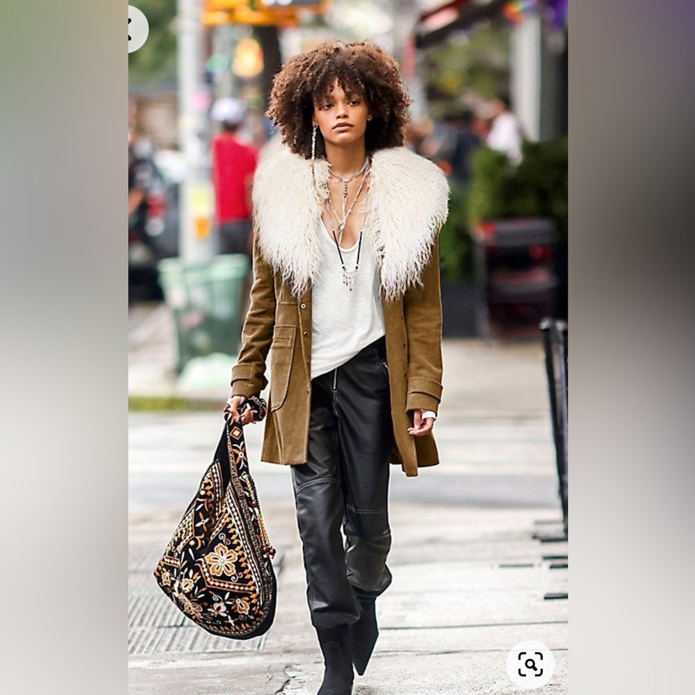 Free People Lady Lane Faux Fur Collar Jacket -Size Small